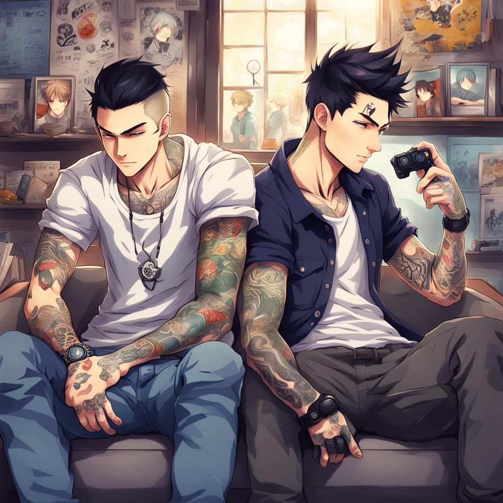 Gay Couple Gaming: Anime-Inspired Digital Art