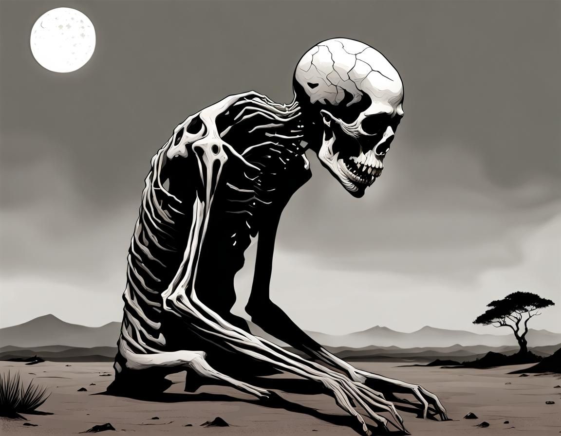 Ethereal Hungry Ghost Emerges from Barren Land