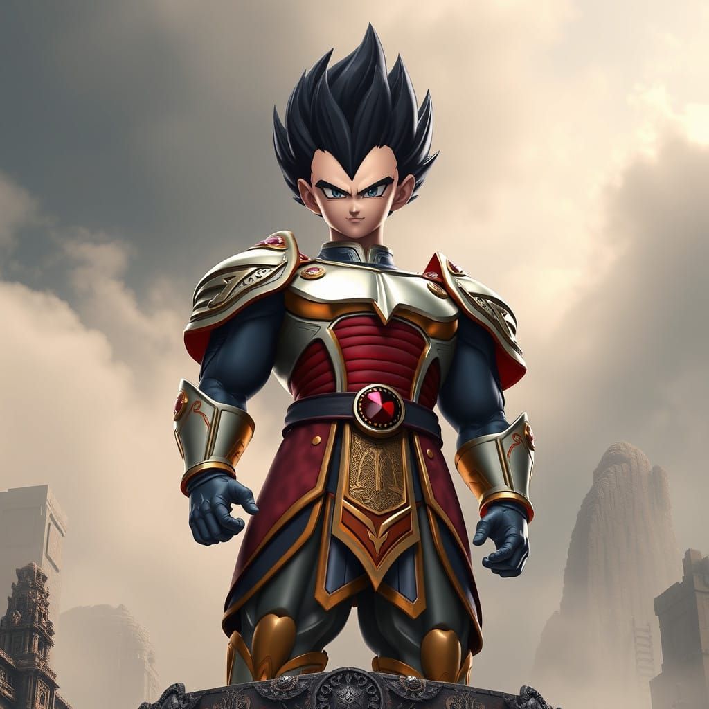 Royal Saiyan Warrior on Ancient Tower, 8K Concept Art