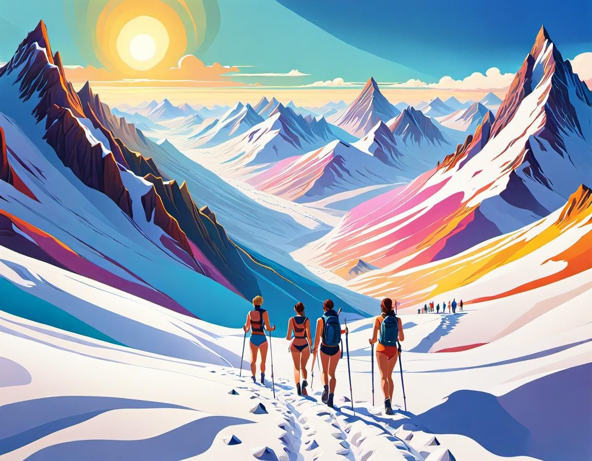 Surreal Hikers in a Snowy Wonderland, Inspired by Expression...