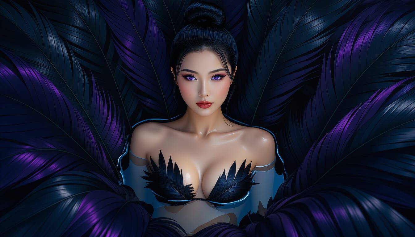 Obsidian Feather Bikini: Portrait in Volumetric Lighting