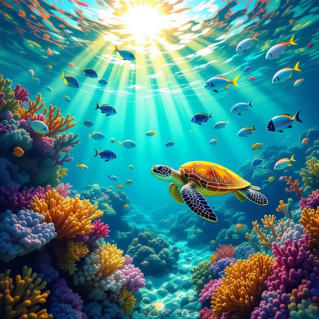 Vibrant Coral Reef Ecosystem: Hyperrealistic Digital Illustr...