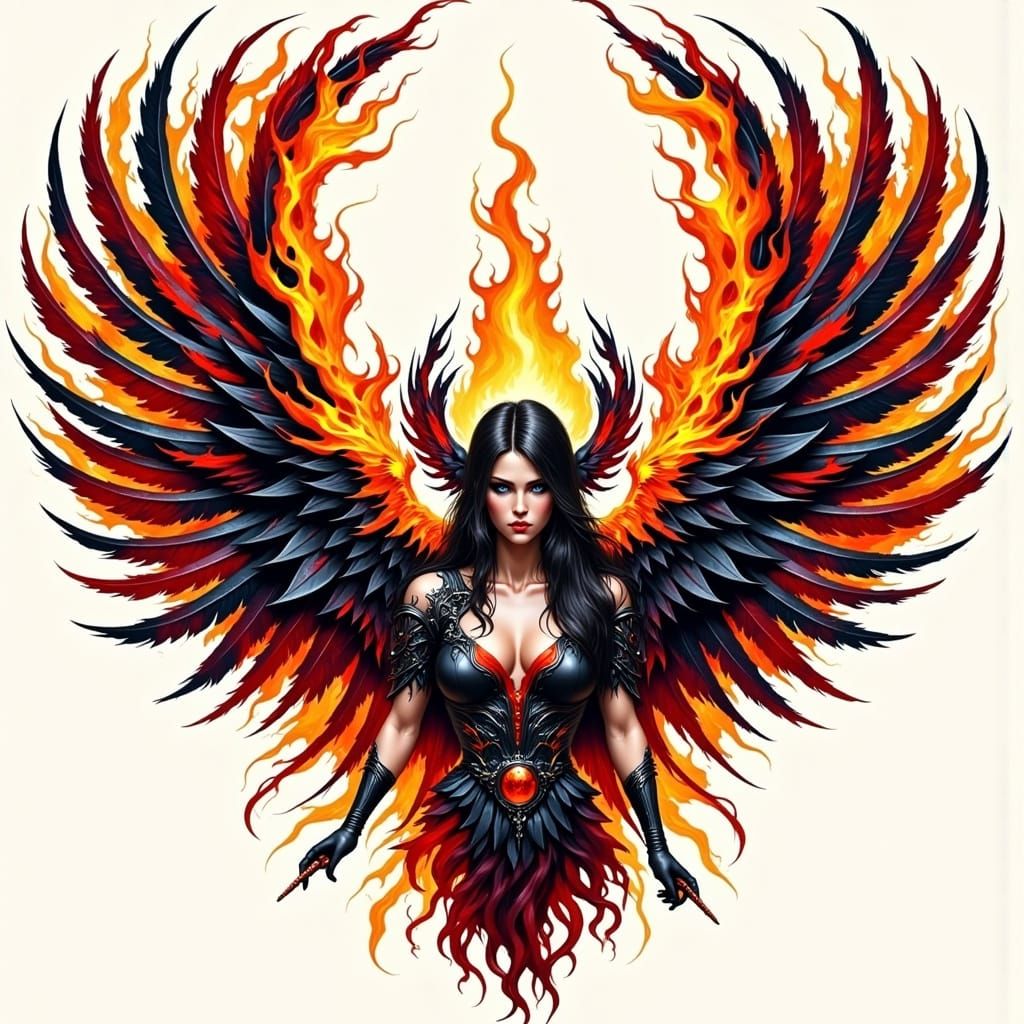 Wrestling Company Logo with Flaming Wings as Oil Painting