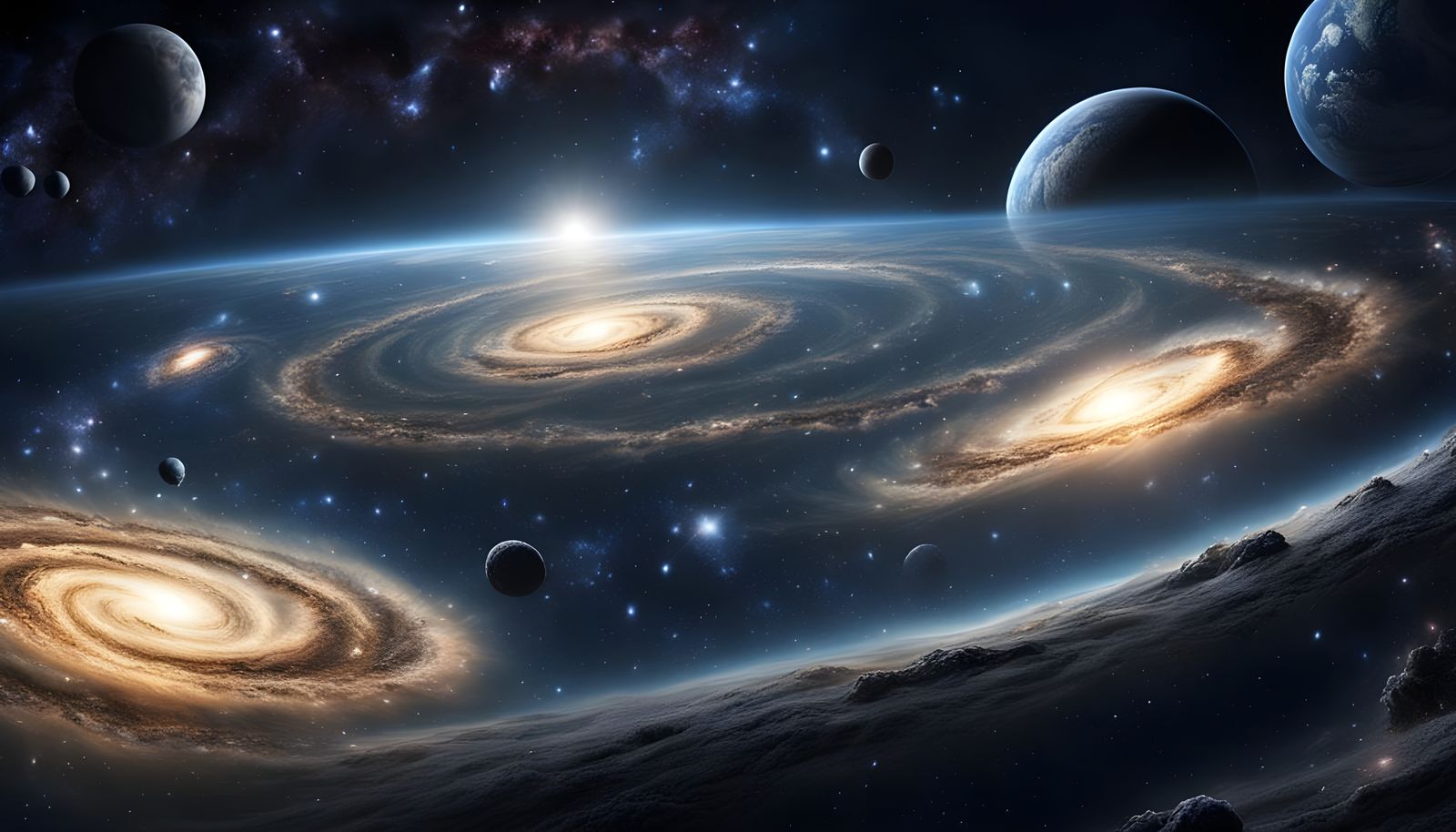 Detailed Matte Painting of Spiral Galaxies