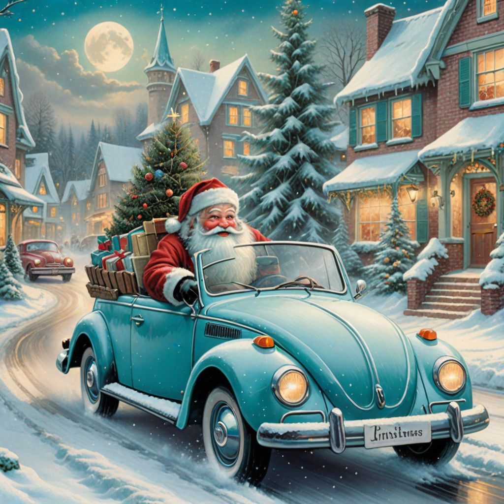 Victorian Santa Claus Sleighs in Pastel Turquoise Blue VW Co...