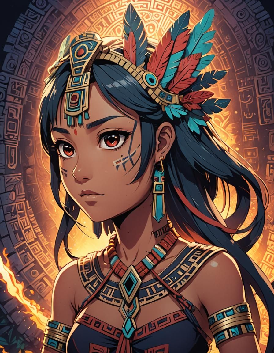 Aztec Maya Anime Girl in Manga Style