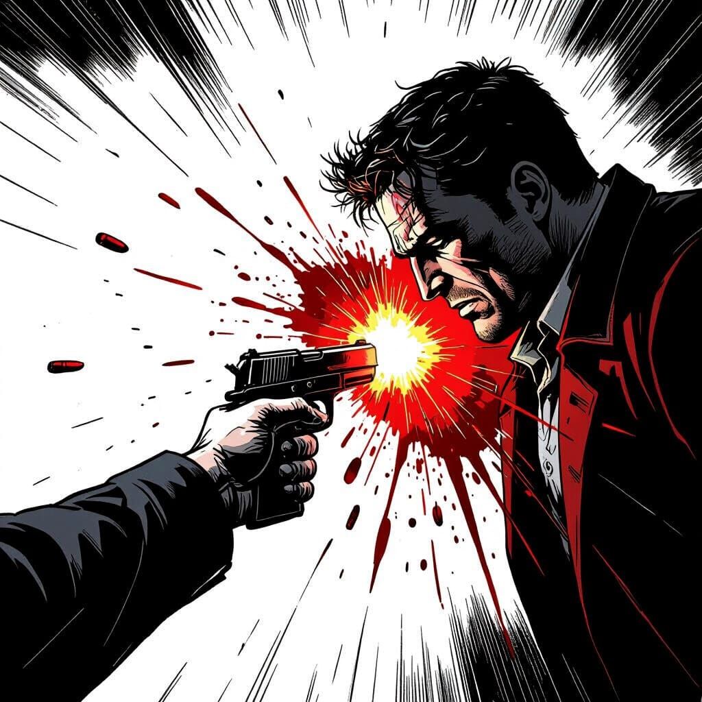 Man Shot in Neo-Noir Comic Style