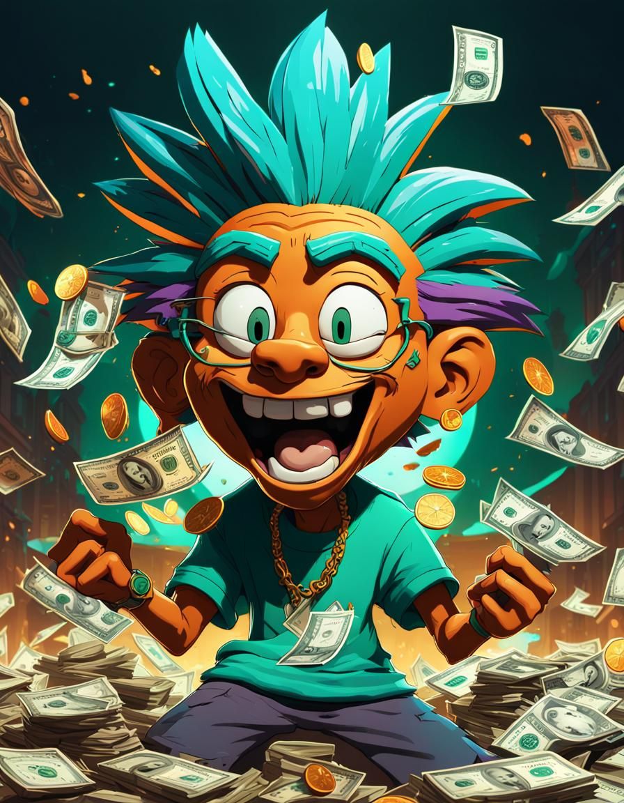 Cartoon Character Spewing Money: Digital Art