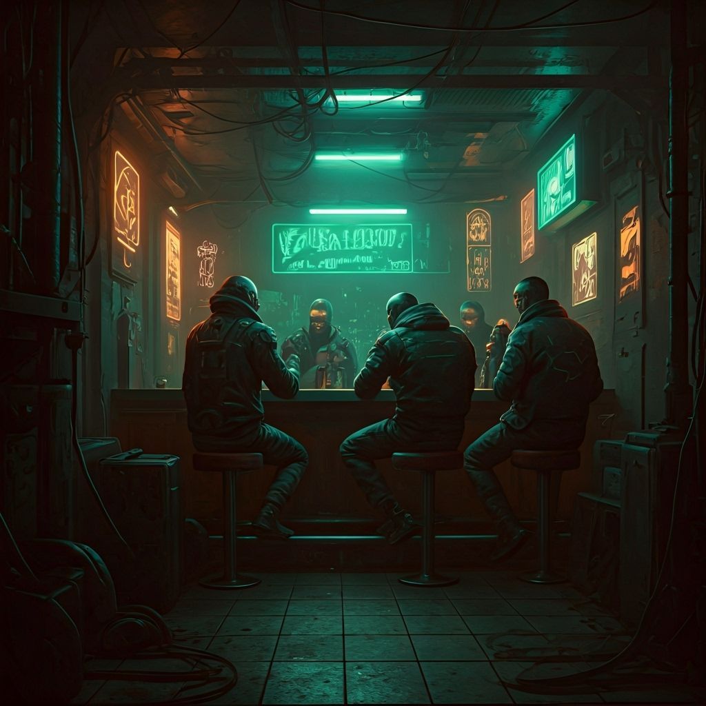 Cyberpunk Pub Scene with Neon Lights