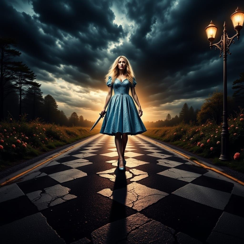 Mad Alice Walks Down a Darkened Checkered Road
