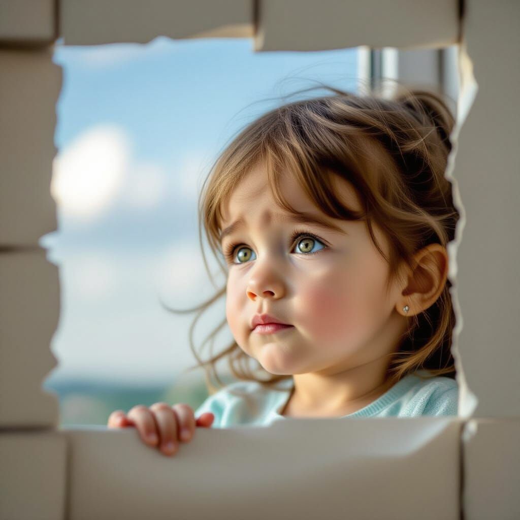 Sad Girl Glimpse of Sky Through Window
