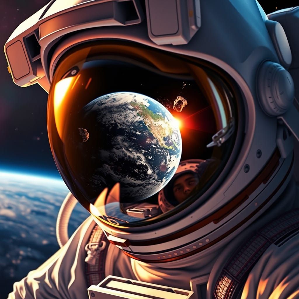 Astronaut Surrounded by Asteroid Apocalypse