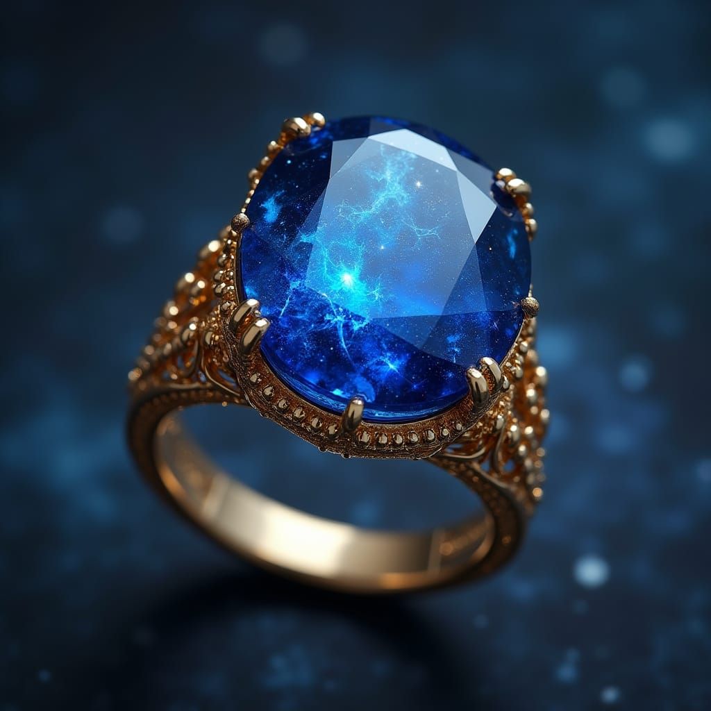 Nebula Sapphire Gemstone Ring in Watercolor Style