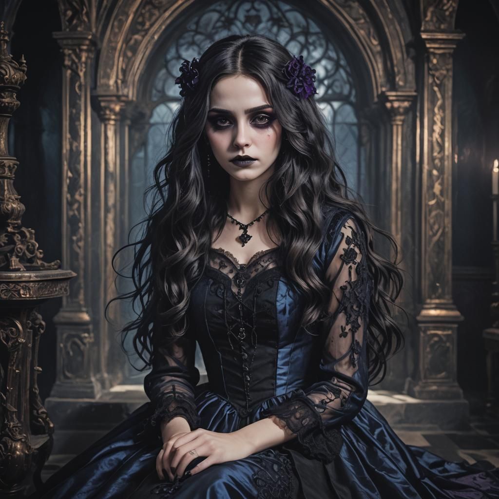 Gothic Woman in Dimly Lit Palace as Concept Art