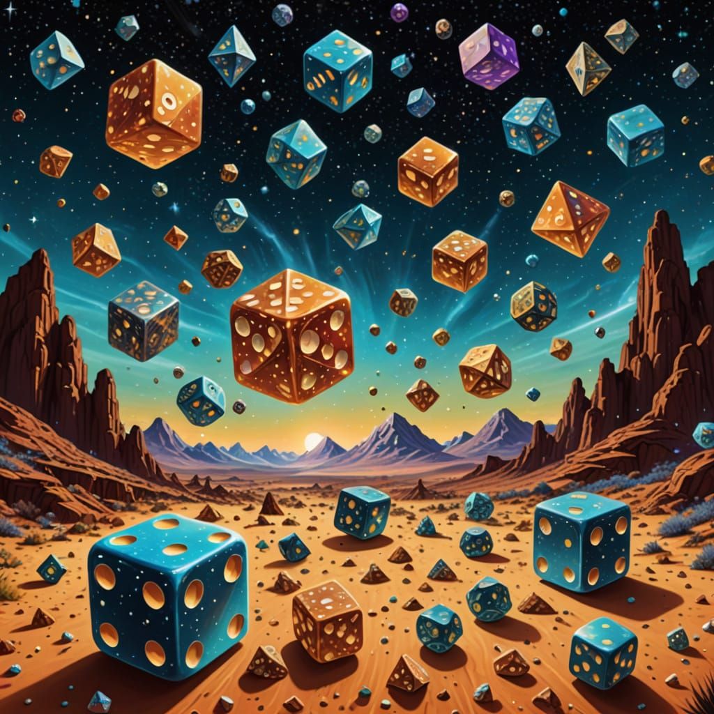 Cosmic Dice Roll in Vibrant Astral Hues