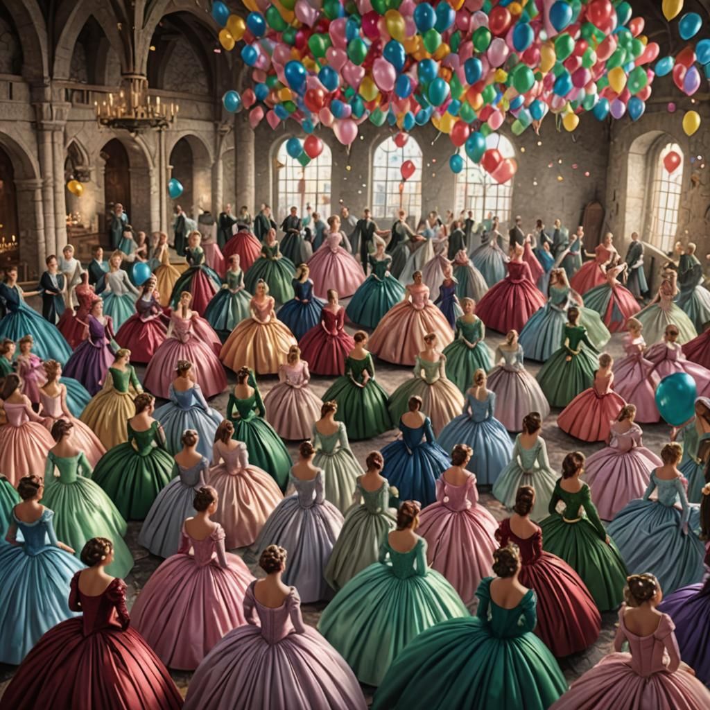 Ballroom Dancers in Medieval Castle: Fantasy Art
