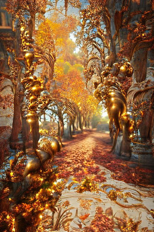 Gilded Autumn Path in Ornate Baroque Style