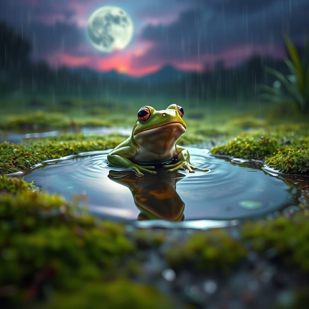Happy Frog Backstroke in Rainy Puddle