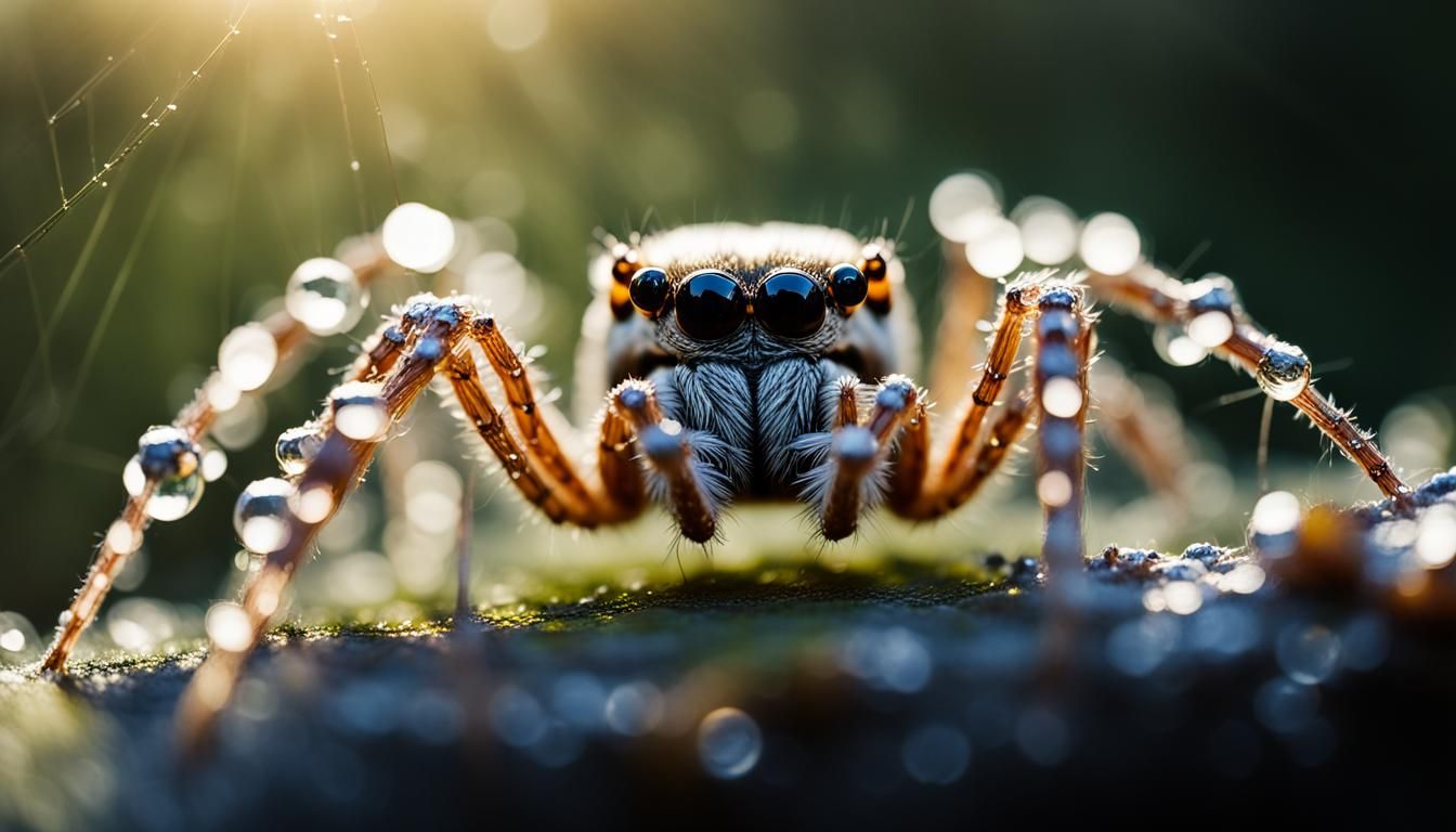 Macro Spider Web Covered with Dew Drops