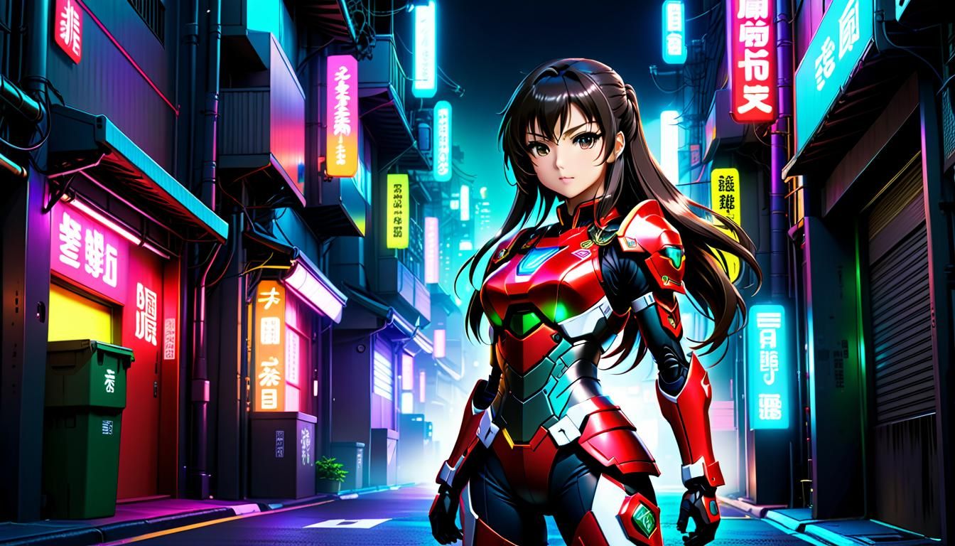 Cyberpunk Anime Girl in Action Stance