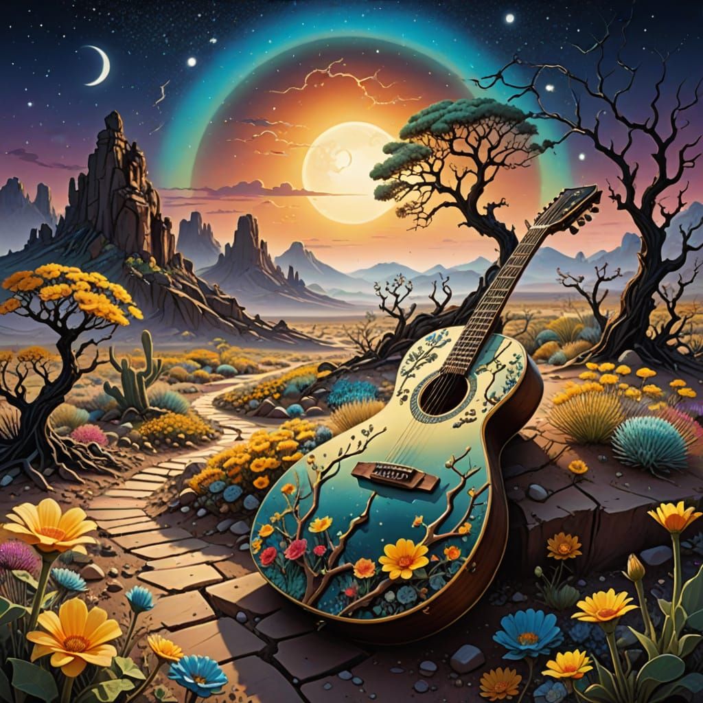 Surreal Guitar Geode Masterpiece with Golden Gilded Edges