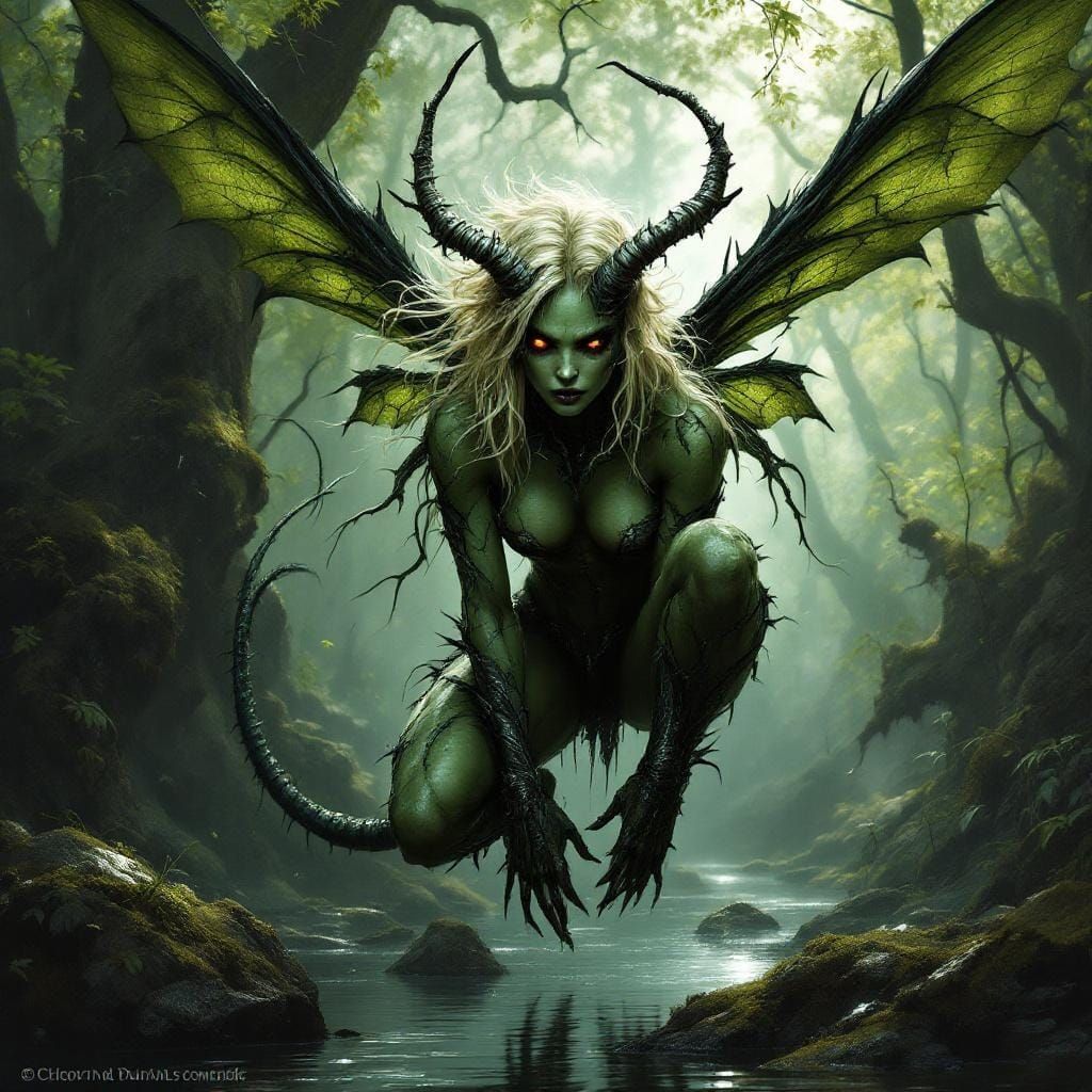 Majestic Dryad Nymph in Horror Fantasy Style