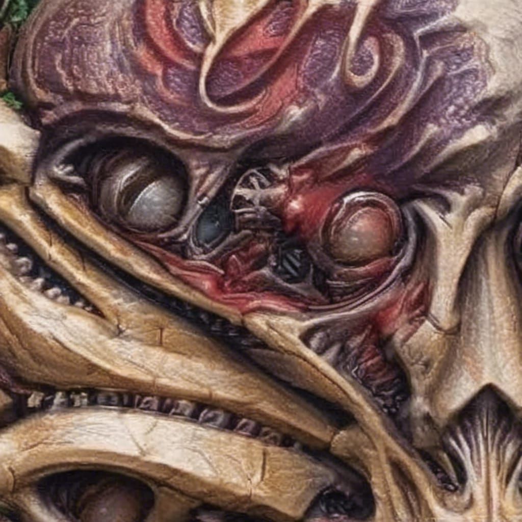 Detailed Half Skull Portrait in Zombiecore Style