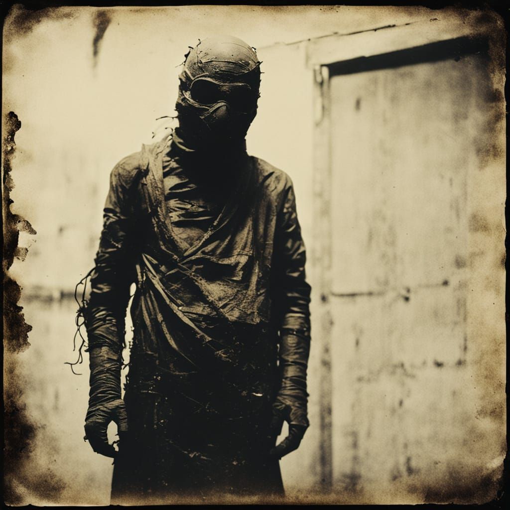 Mummy Silhouette in Dystopian Hospital Polaroid