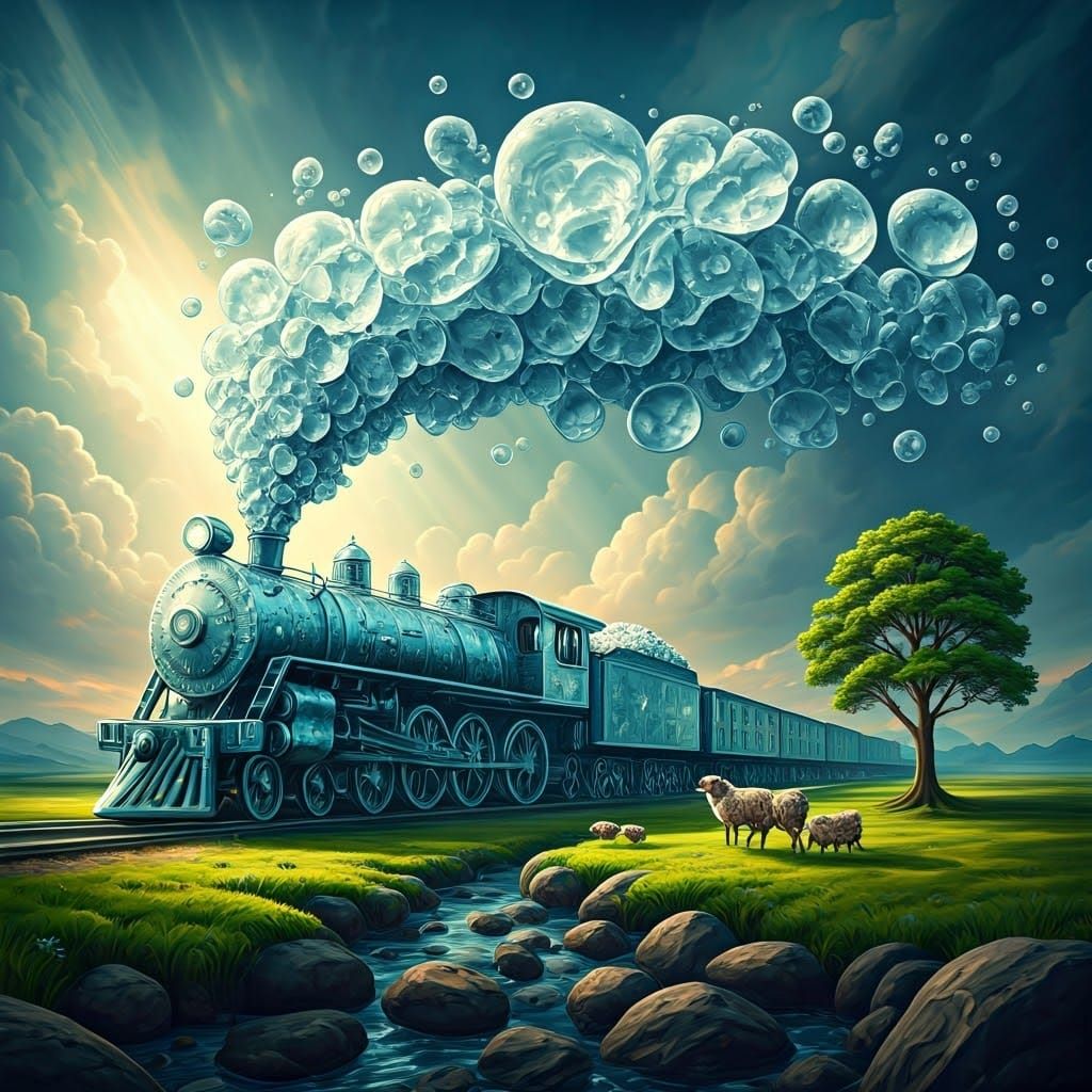 Surrealist Watercolor Painting of Liquid Forms and Nature