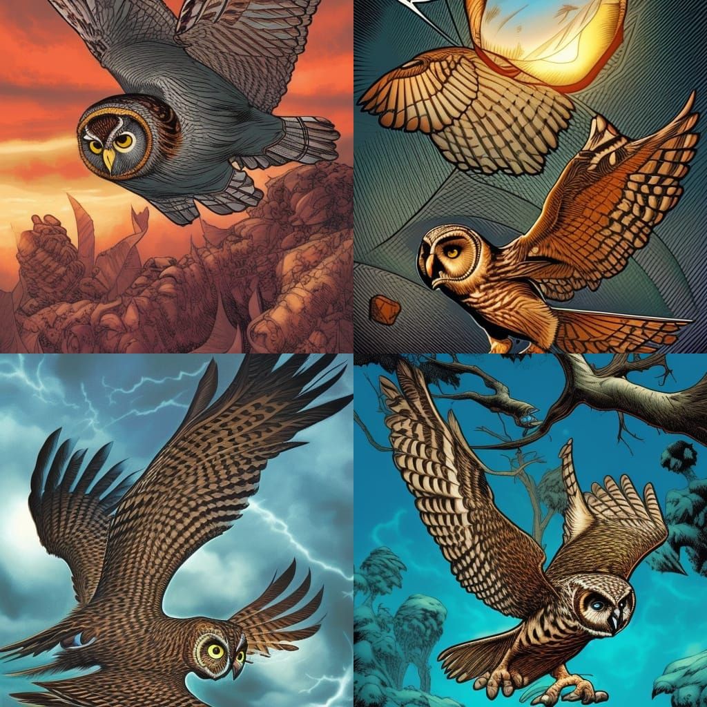 Owl in Flight: Comic Book Art Illustration