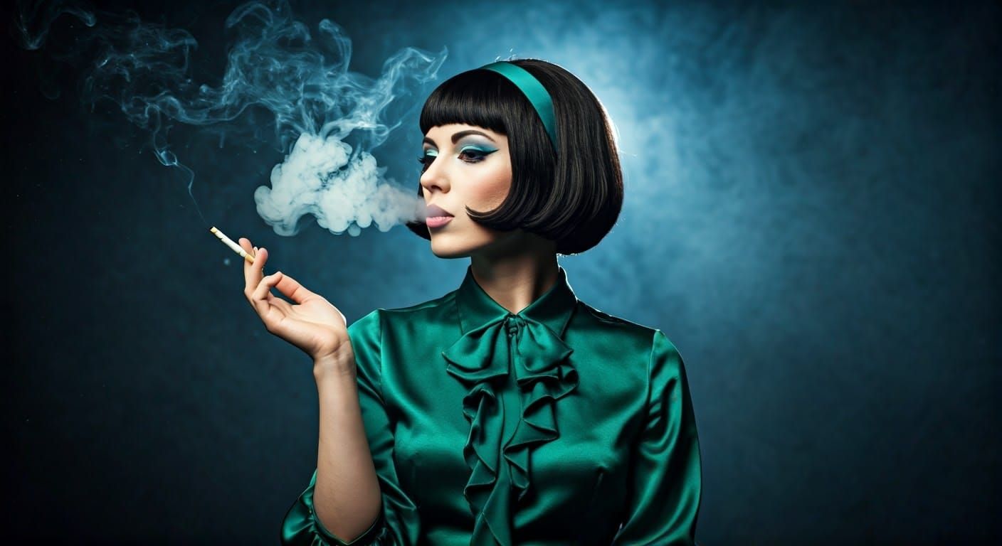 Dramatic 1960s Film Studio with Actress in Green