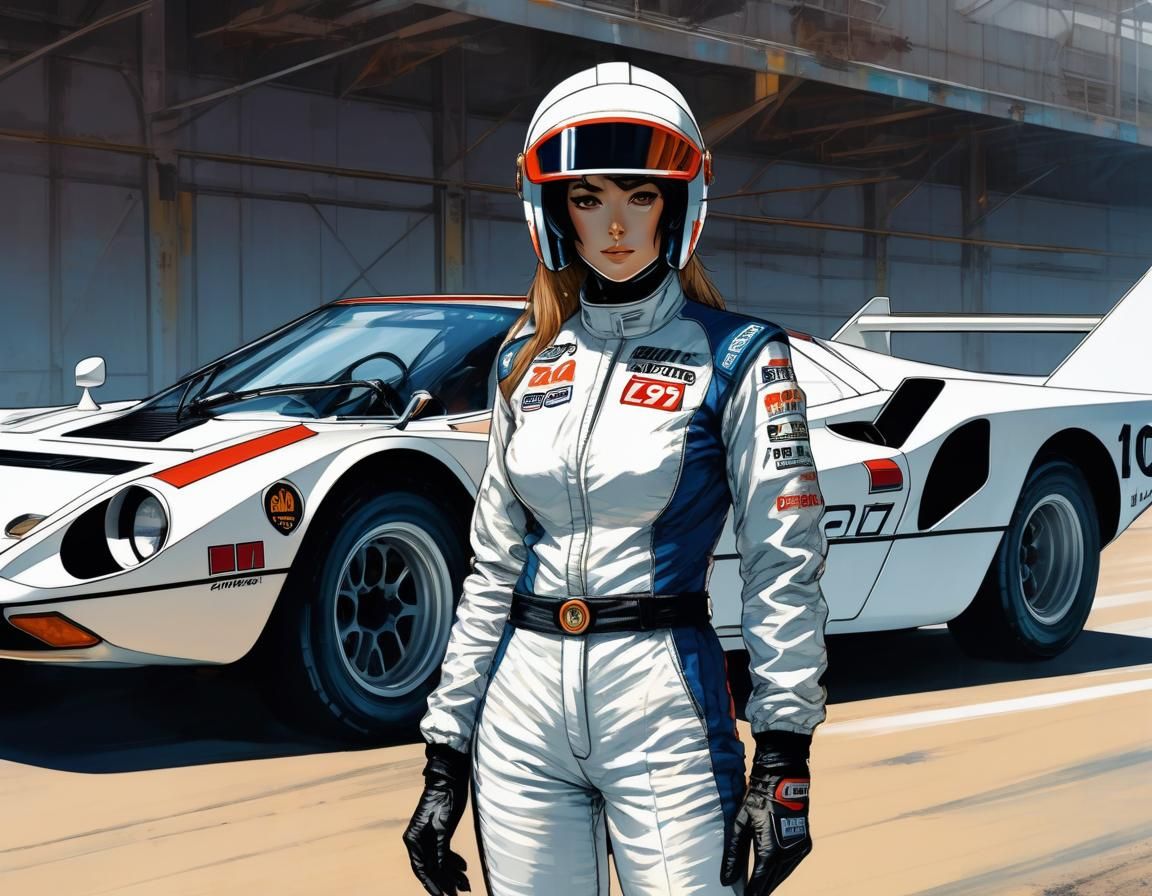 Alluring Driver with Lancia Stratos in Manga Style