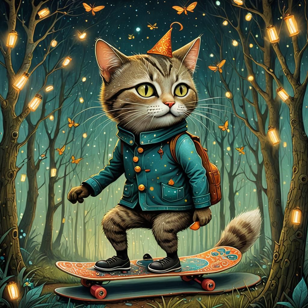 Dreamlike Woman-Cat in Art Brut Style