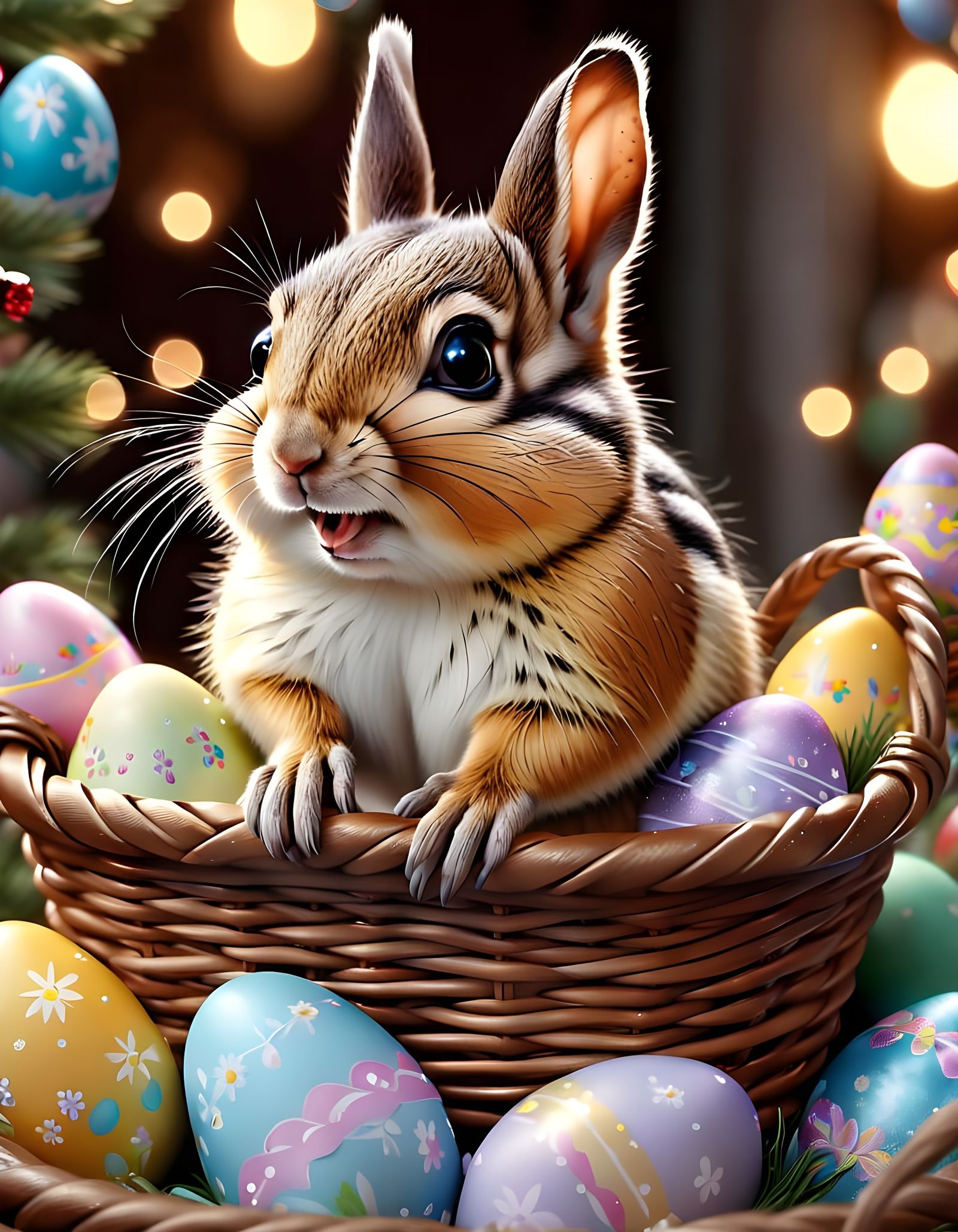 Chipmunk Easter Bunny in Twinkling Fairy Lights