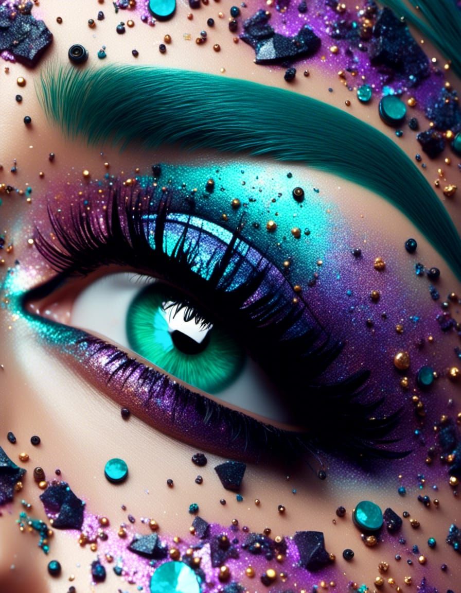 Iridescent Alien Goddess with Glowing Teal Eyes