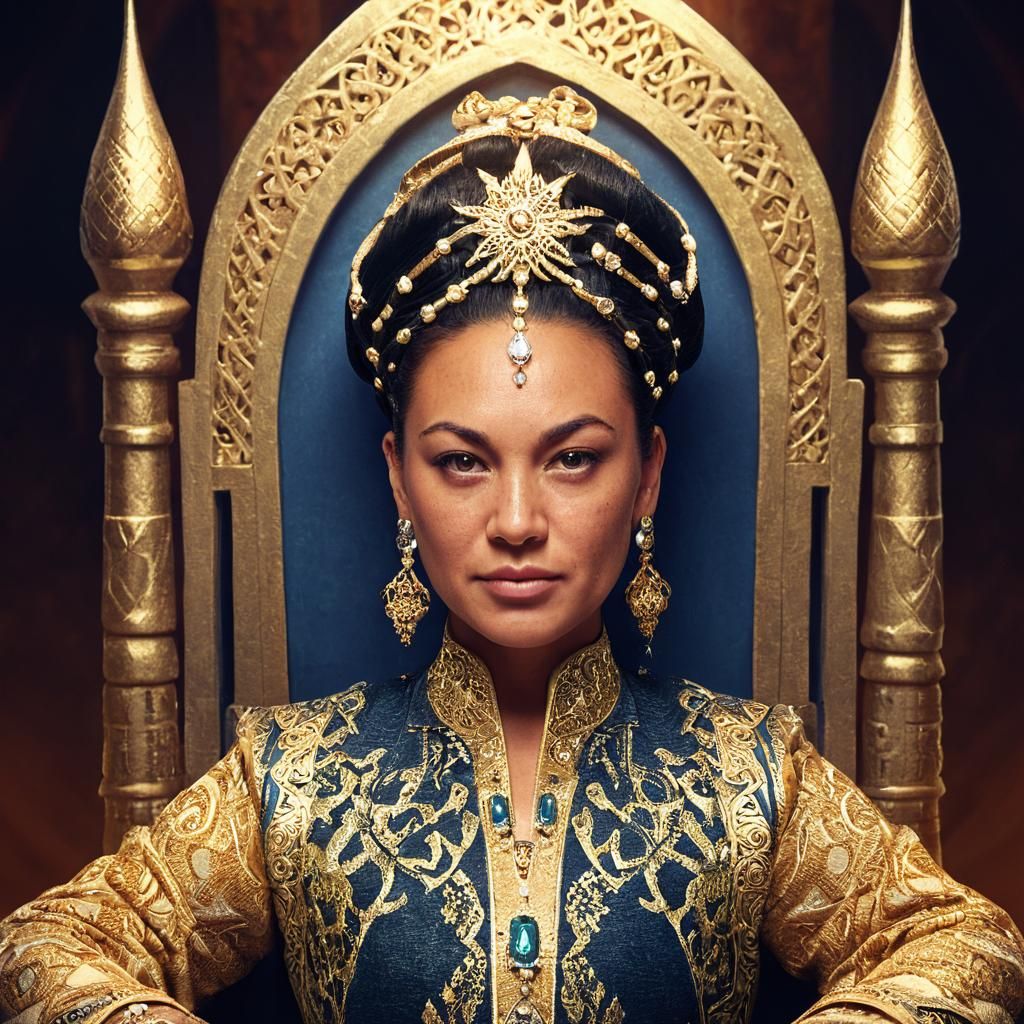 Arabic Queen on Throne in Anime Style