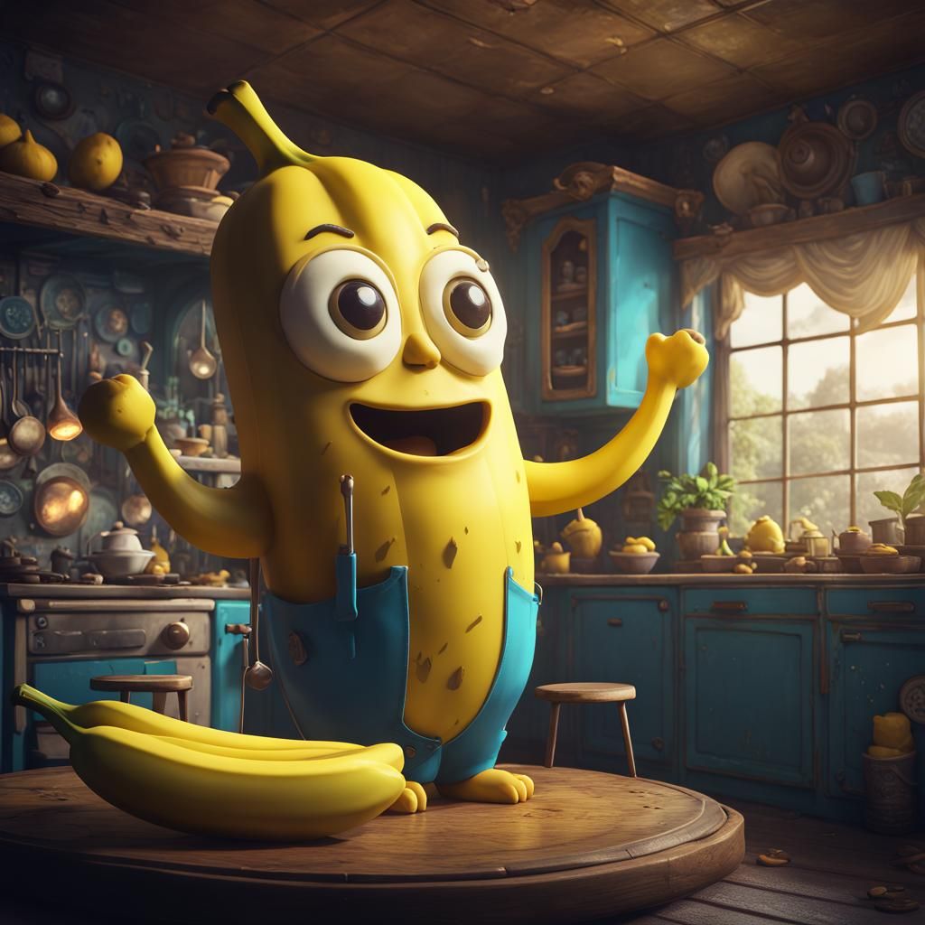 Sad Banana Character in Detailed Matte Painting