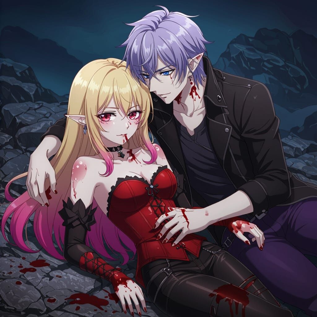 Anime Vampire Feeding: Gothic Concept Art
