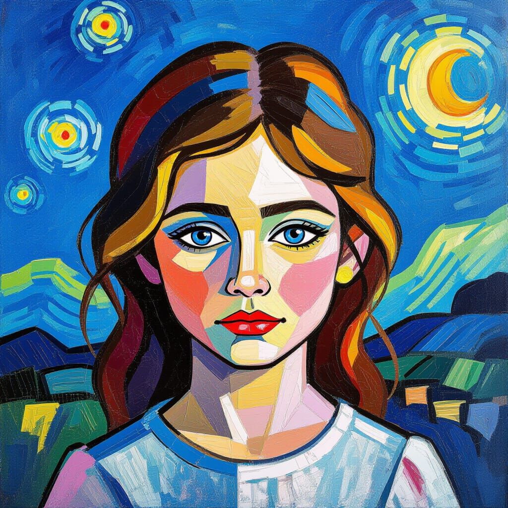 Blue-Eyed Girl in Neo-Impressionist Style