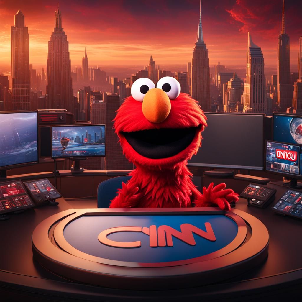 Elmo as CNN News Anchor, Detailed Matte Painting