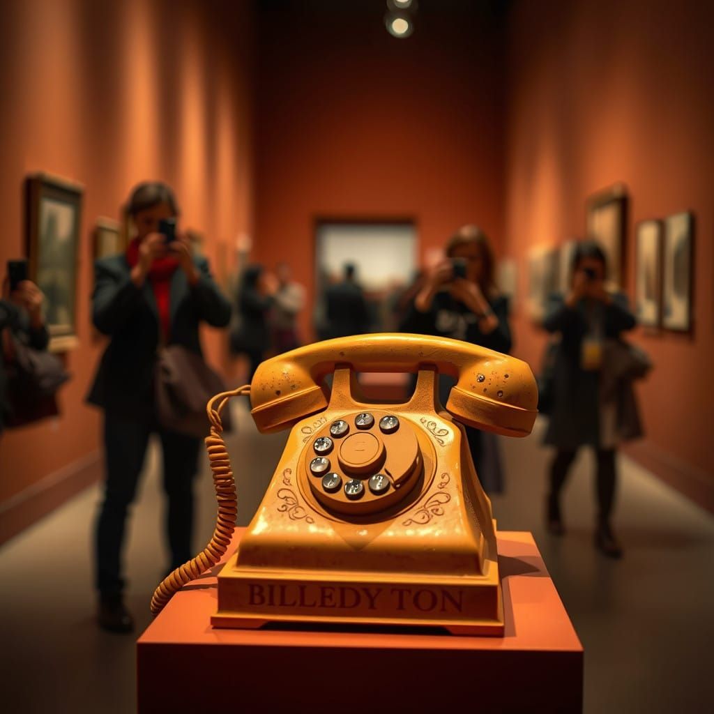 Vintage Telephone in Terracotta Clay, Museum Still Life