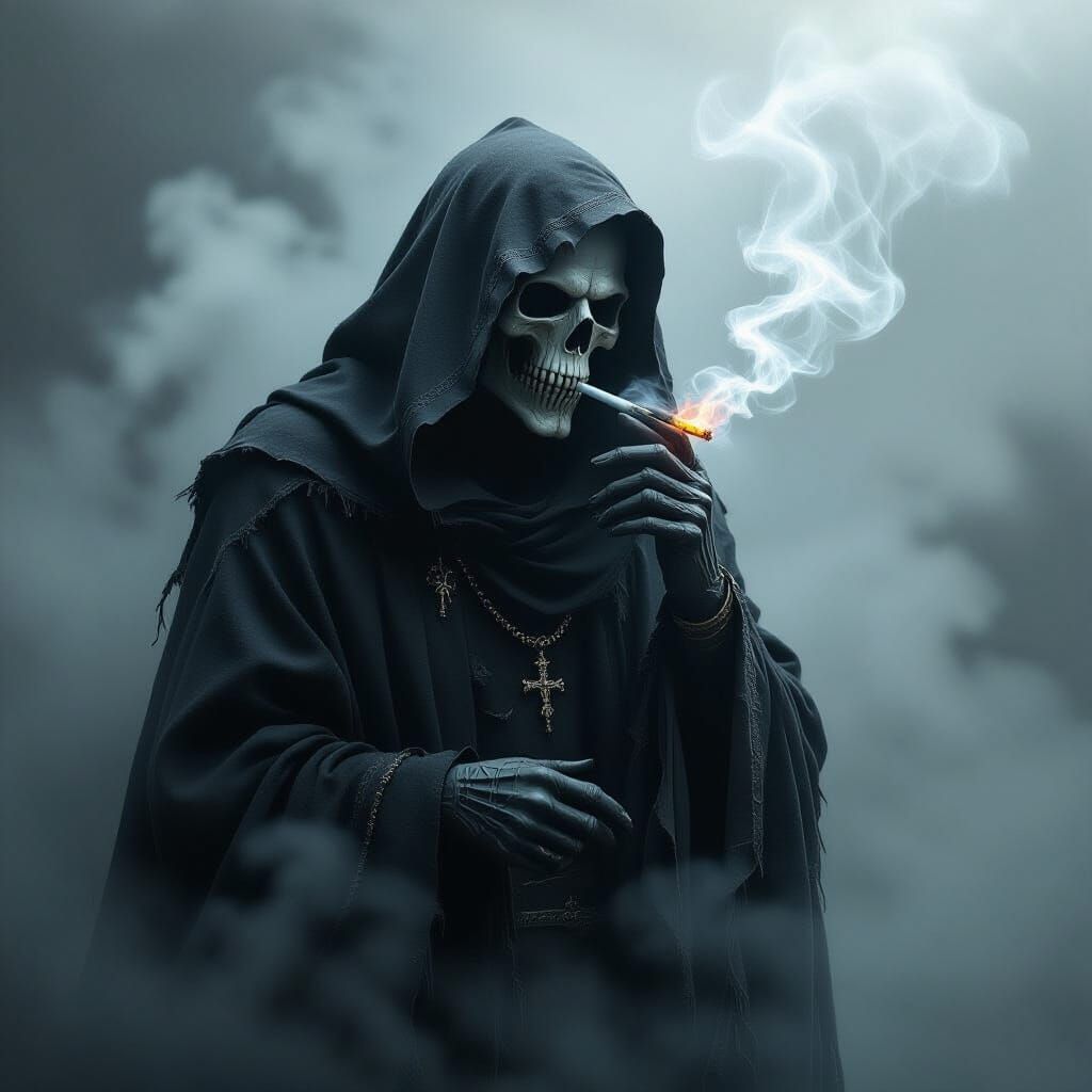 Grim Reaper Smoking in Dark Fantasy Style