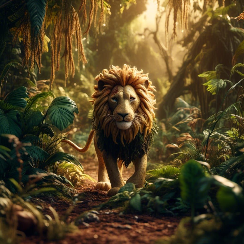 Lion Walking Through Jungle in Wildlife Photography Style