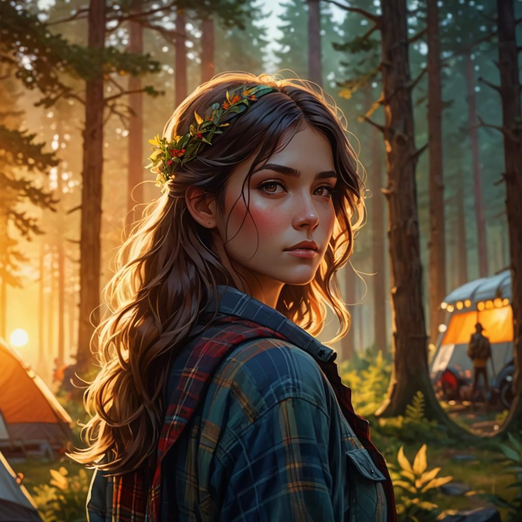 Brunette in Flannel: Art Nouveau Camping Portrait