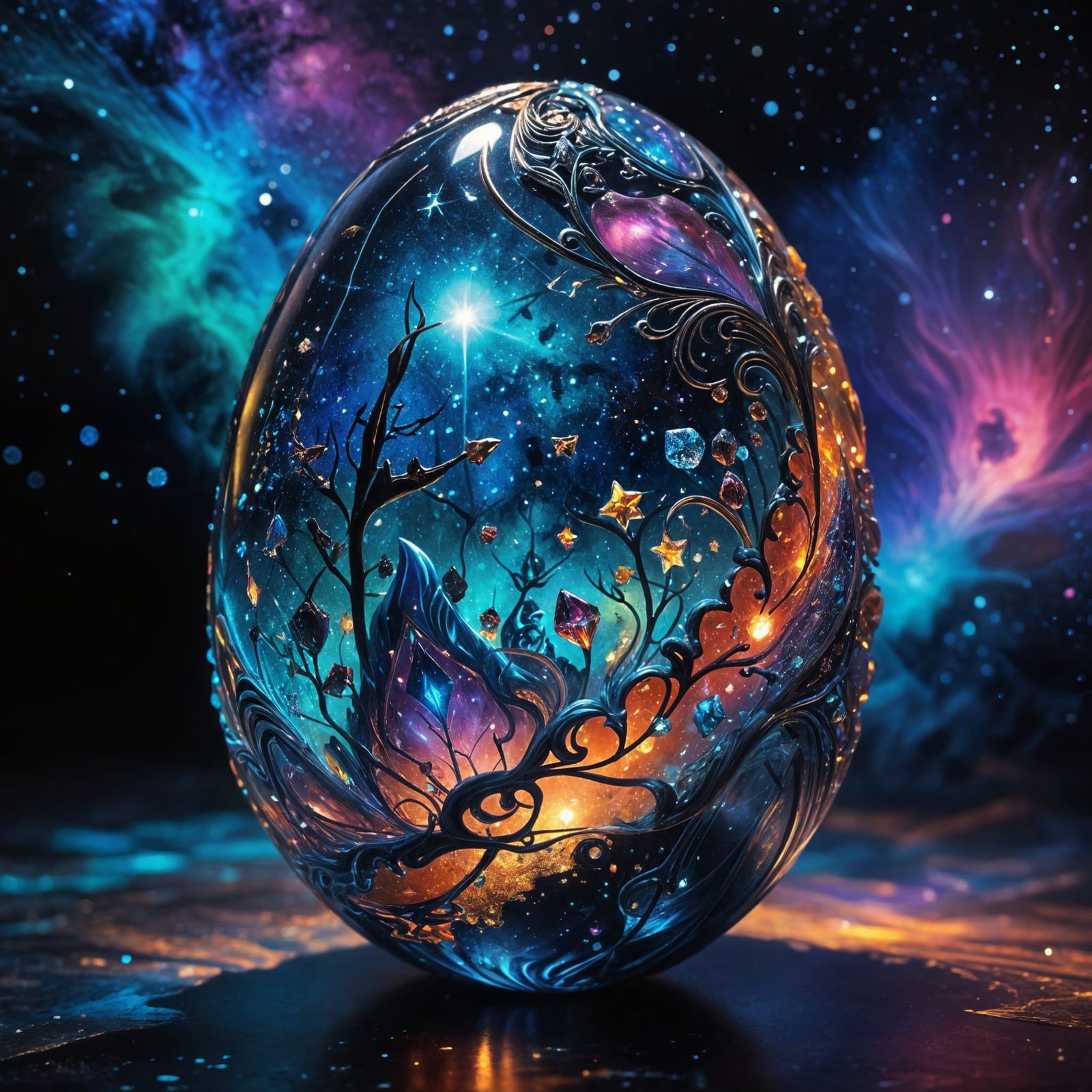 Cosmic Fabergé Egg in Vibrant Crystal Colors