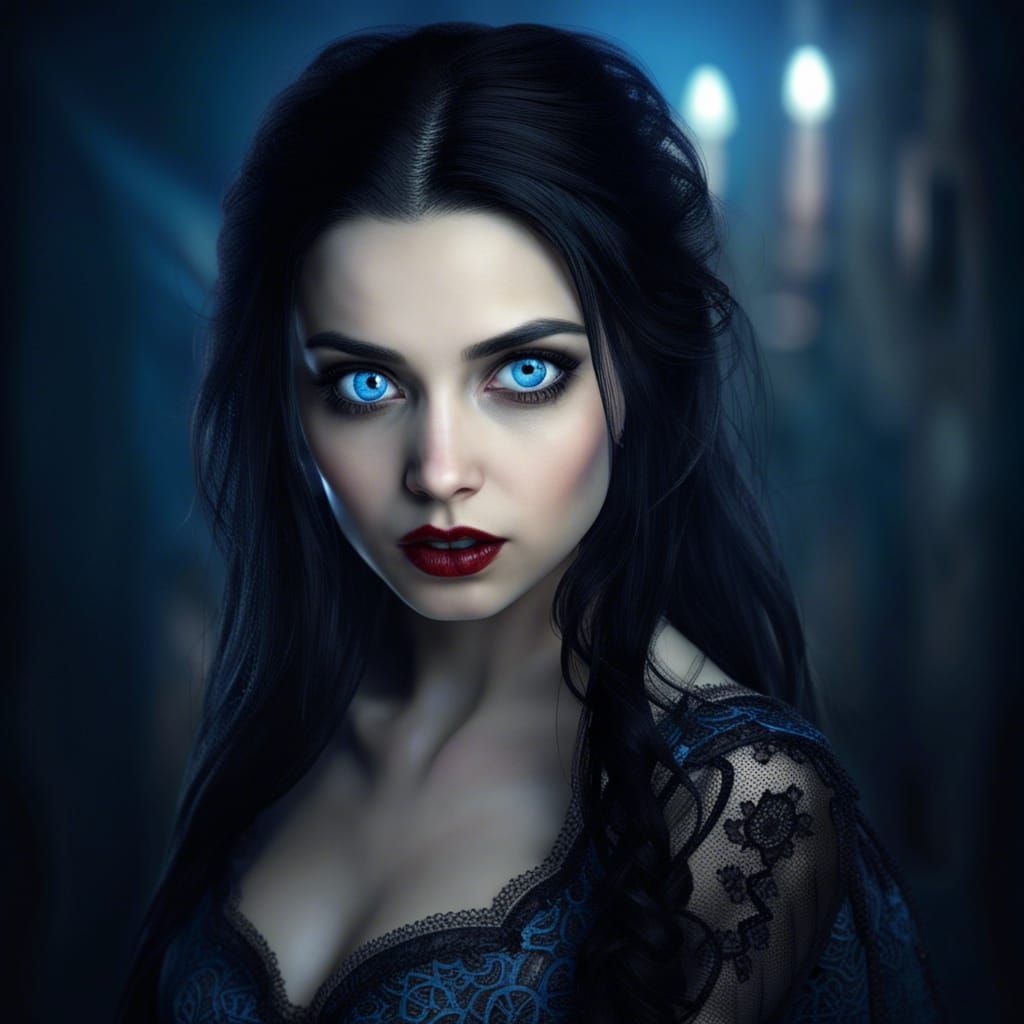 Beautiful Vampire Girl with Piercing Blue Eyes