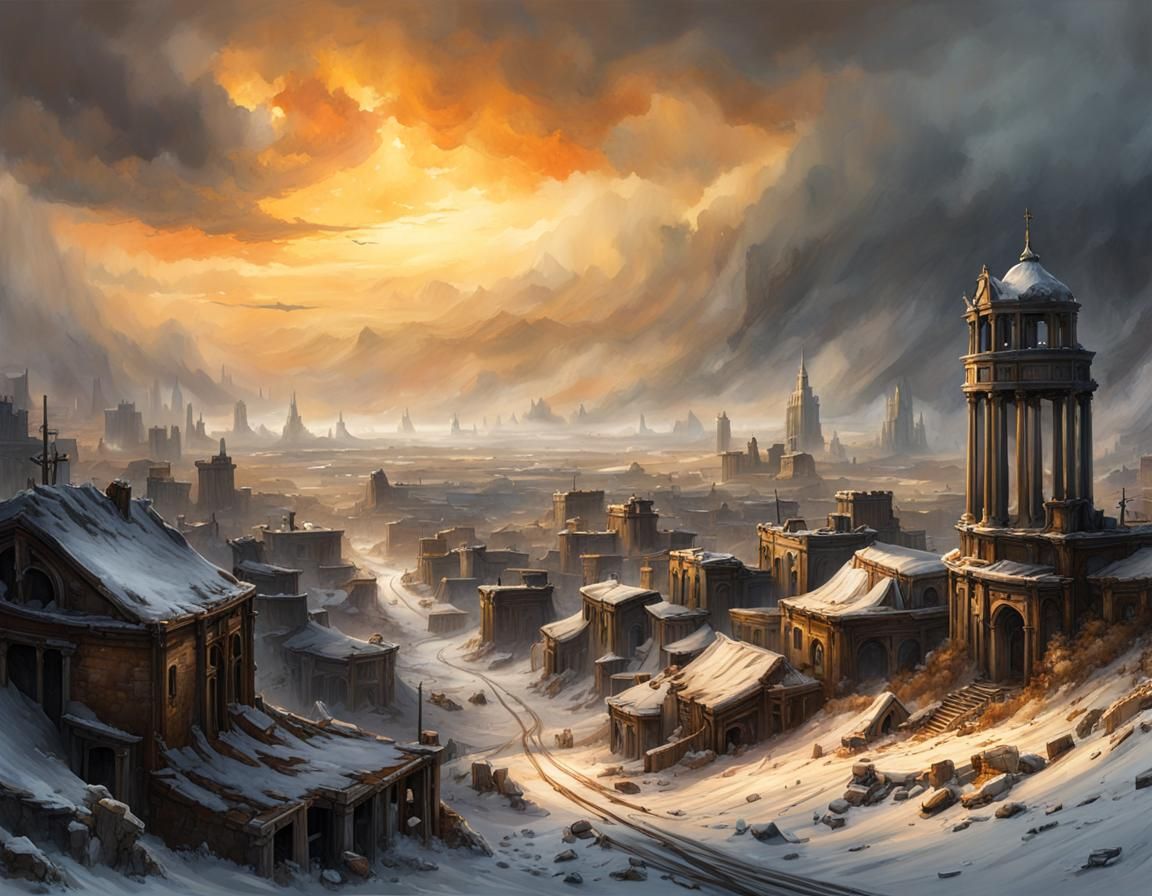 Post-Apocalyptic Wasteland in Dark Fantasy Style Digital Wat...