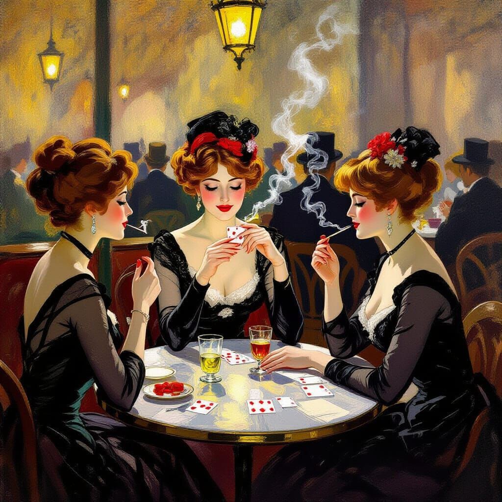 Elegant Women in Candlelit Cafe, Toulouse-Lautrec Style