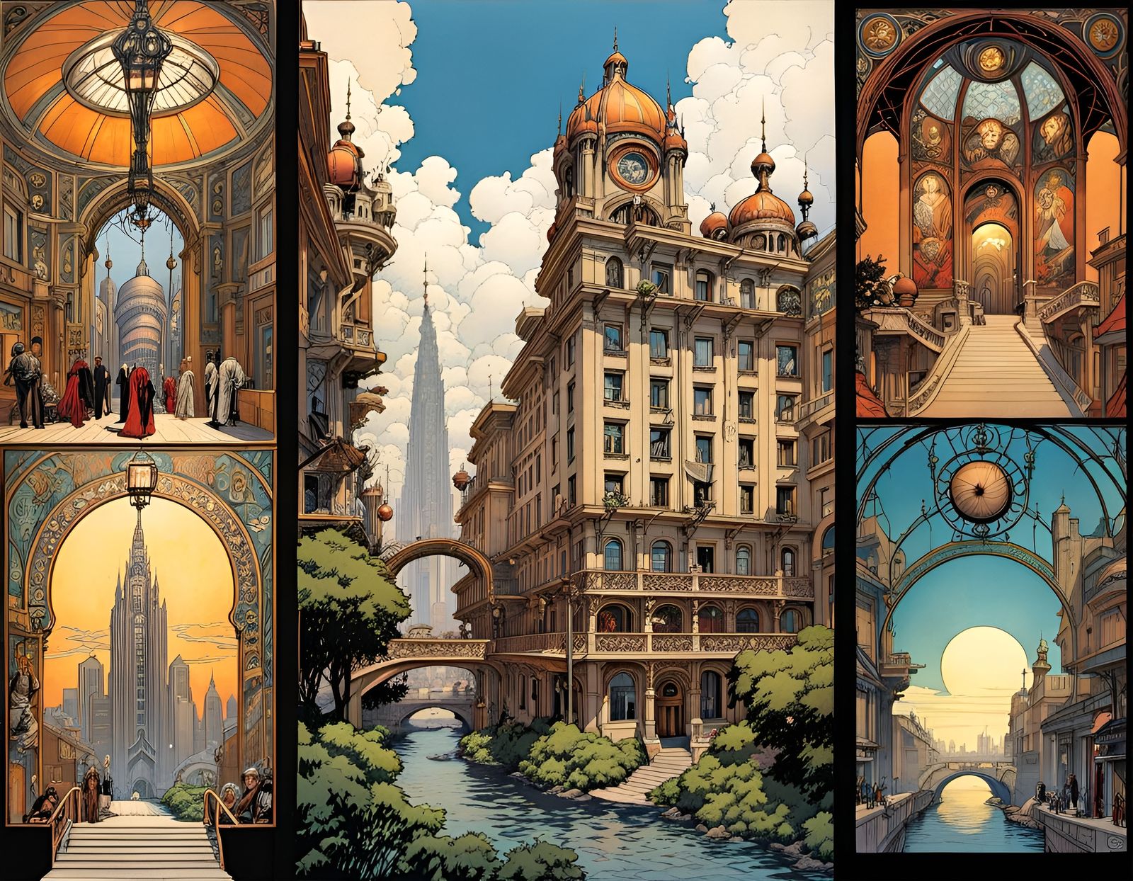 Art Nouveau Comic Book Page: Mnemnosygne Terrace
