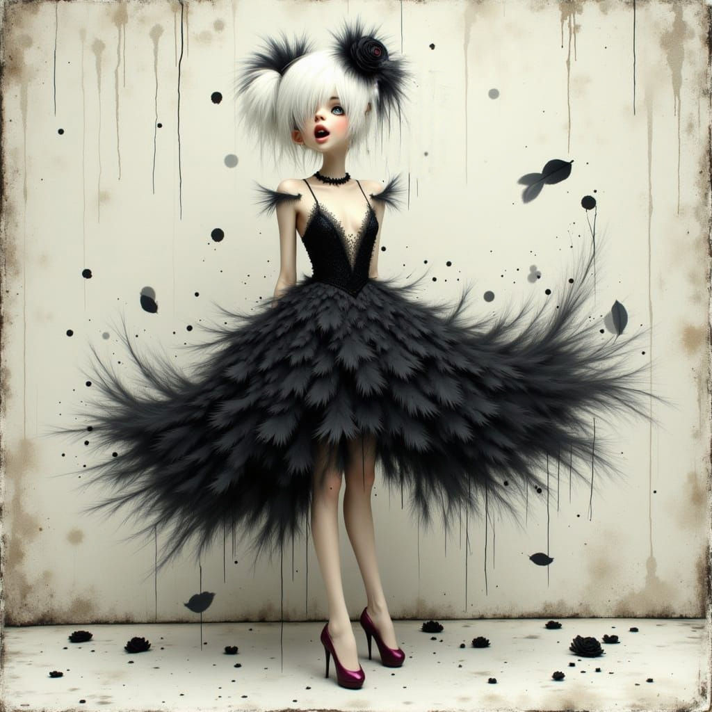 Ballerina in Flowing Dress with Vintage Rose Background